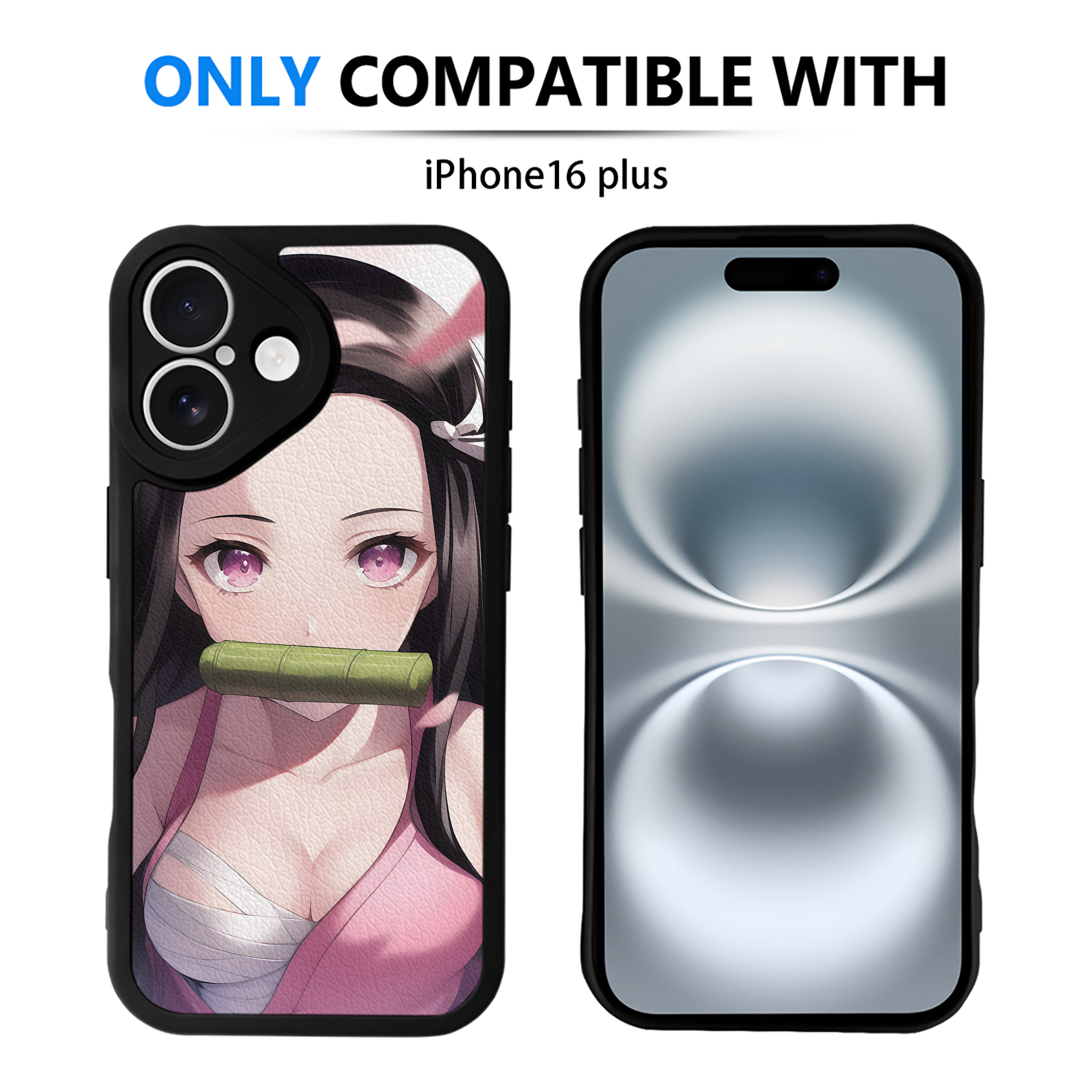 （画像用） 鬼滅の刃（きめつのやいば）竈門 禰󠄀豆子／かまど ねずこ Kamado Nezuko 【iPhone 16シリーズ対応】シリコンスマホケース（レザー調） 材質：シリコン